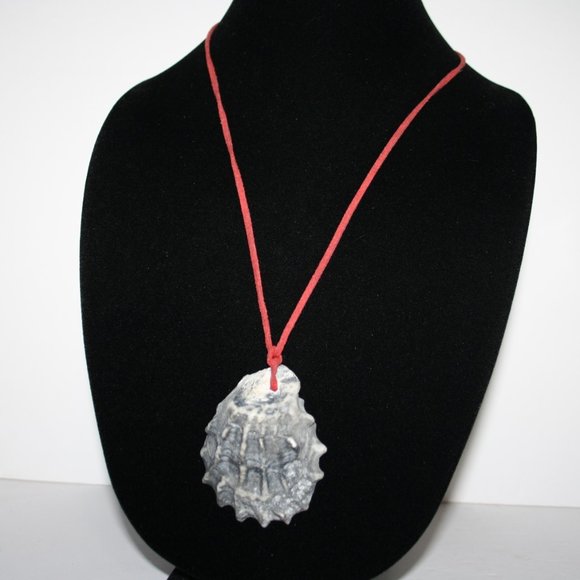 Natural sea shell with red cord necklace 24"